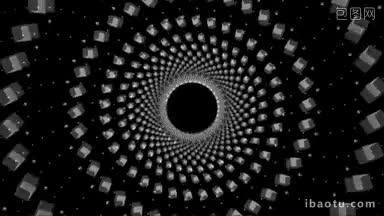 电脑生成的黑白背景与万花筒般的迷幻圆形图案